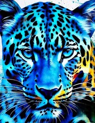 Blue leopard face  - obrazy, fototapety, plakaty