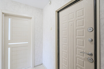 standard room interior apartment. room doors, renovation corridor lobby entrance hall