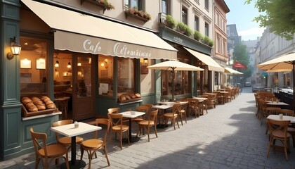 Fototapeta na wymiar Charming-European-Style-Cafe-With-Outdoor-Seating- 2