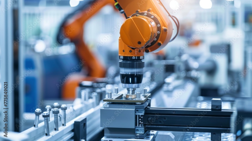 Poster Robotic Arm Working on Machine in Factory