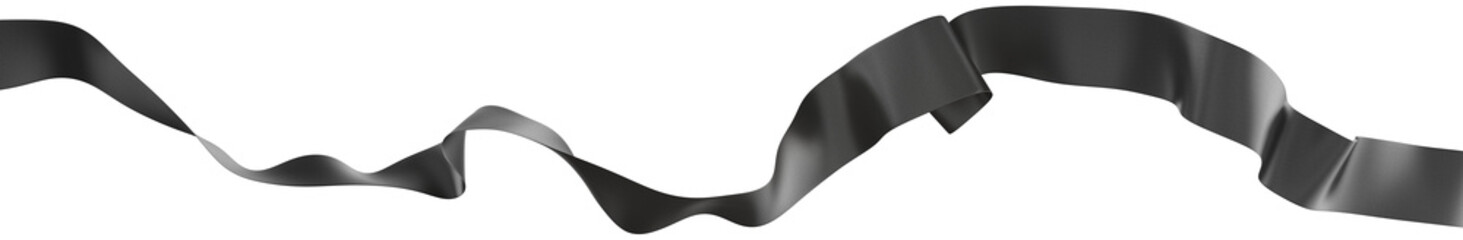 Smooth black ribbon isolated on transparent background. 3d render