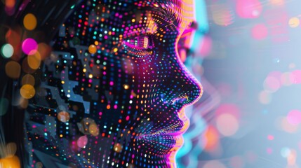 Mans Face Illuminated by Colorful Lights