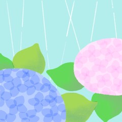 雨の日の紫陽花　背景イラスト