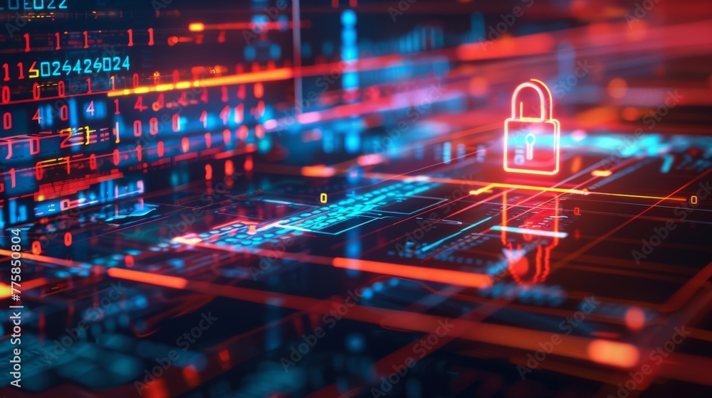 Poster padlock on computer the screen