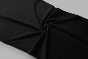 Mockup of a twisted black terry towel for advertising, branding, product presentation. - obrazy, fototapety, plakaty