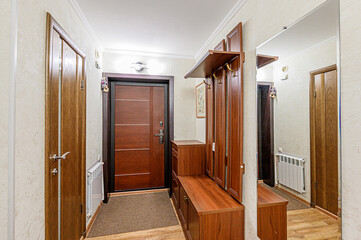standard room interior apartment. room doors, renovation corridor lobby entrance hall