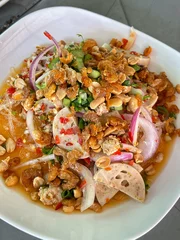 Deurstickers Glass Noodle, Spicy Salad (Yum Woon Sen). Cuisine Thailand style on top view. © Suphattra