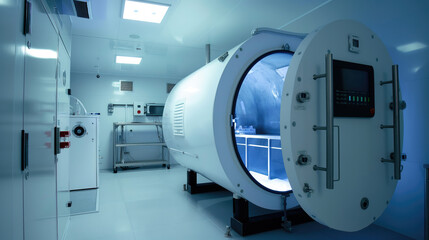 Cryofreeze chamber room laboratory with medical equipment.