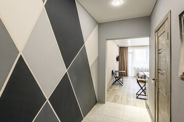 standard room interior apartment. room doors, renovation corridor lobby entrance hall