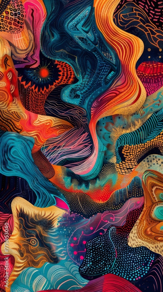 Poster elevate your space with our striking wallpaper featuring vivid abstract patterns fused with vibrant 