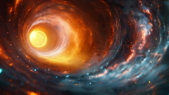 A graphic representation of a particle collider hinting at the experimental nature of studying quantum physics and unlocking the mysteries of the fourth dimension.