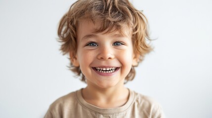 Funny black kid boy on blue background portrait. Beautiful simple AI generated image in 4K, unique.