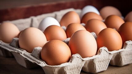 carton of farm fresh eggs, brown and white eggs