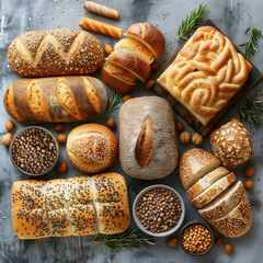 Various breads on dark background, top view