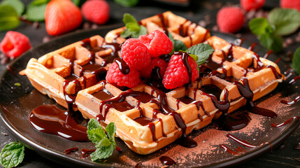 belgian waffle with raspberries