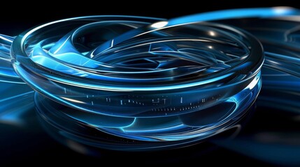 abstract 3d blue swirl technology design on a black background