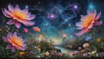 Fototapeta na wymiar Celestial-Garden-Ethereal-Celestial-Blooms-Surre-