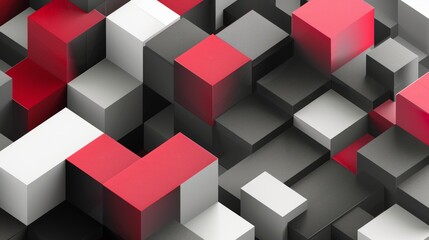 abstract 3d isometric red white gray cubes