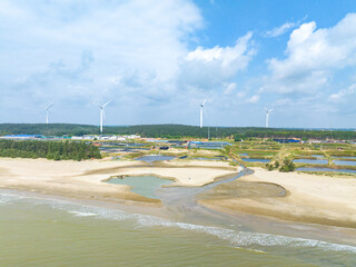 Wind power plant on the Baltic Sea coast in Zhanjiang, Guangdong, China