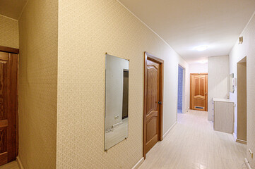 standard room interior apartment. room doors, renovation corridor lobby entrance hall
