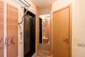 standard room interior apartment. room doors, renovation corridor lobby entrance hall