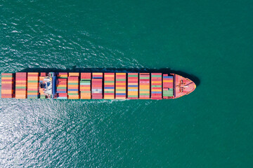 the image provides a stunning aerial view of a bustling cargo ship port, where massive vessels dock...