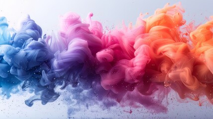 Paint drop. Ink water. Color explosion. Blue pink purple yellow fluid splash glitter dust texture vapor cloud abstract art background	