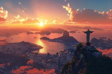 rio de janeiro statue of jesus christ at sunset