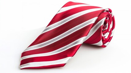 Red and White Striped Tie Isolated on White Background