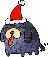 hand drawn christmas textured cartoon of kawaii dog