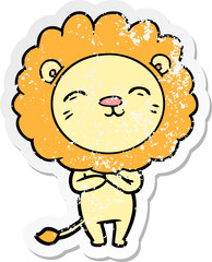 distressed sticker of a cartoon lion