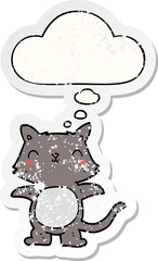 cartoon cat with thought bubble as a distressed worn sticker