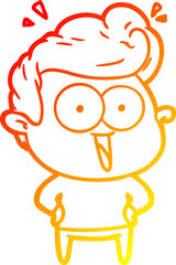 warm gradient line drawing of a cartoon excited man
