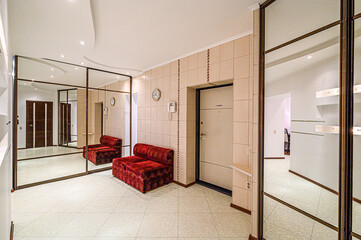 standard room interior apartment. room doors, renovation corridor lobby entrance hall