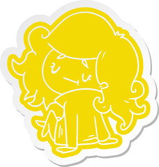 cartoon sticker of a cute kawaii girl