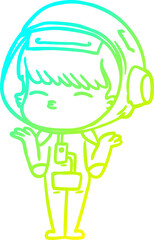 cold gradient line drawing of a cartoon curious astronaut