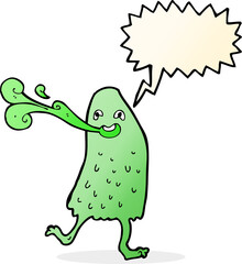 cartoon funny slime monster with speech bubble