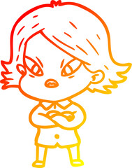 warm gradient line drawing of a cartoon stressed woman