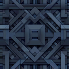Intricate Geometric Pattern with 3D Overlapping Blue Shapes and Abstract Design