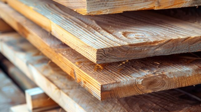 Piles of wooden boards in the sawmill
