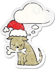 cute christmas dog with thought bubble as a distressed worn sticker
