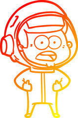 warm gradient line drawing of a cartoon surprised astronaut