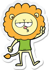 sticker of a cartoon bored lion waving