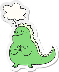 cartoon dinosaur with thought bubble as a printed sticker