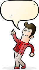 cartoon man giving thumbs up sign with speech bubble