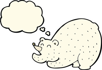 cartoon stretching polar bear with thought bubble