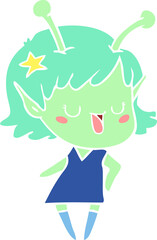 happy alien girl flat color style cartoon laughing
