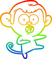 rainbow gradient line drawing of a cartoon shocked monkey
