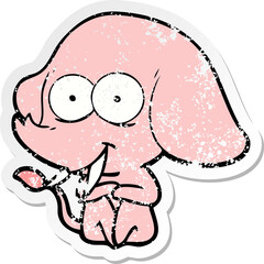 distressed sticker of a happy cartoon elephant