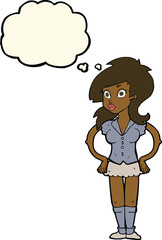 cartoon pretty woman with thought bubble